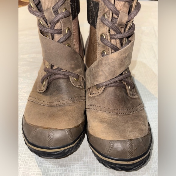 Sorel slimboot Sz 7.5  Brown Leather Buckle lace up Women's Boots duck booties - Picture 4 of 8